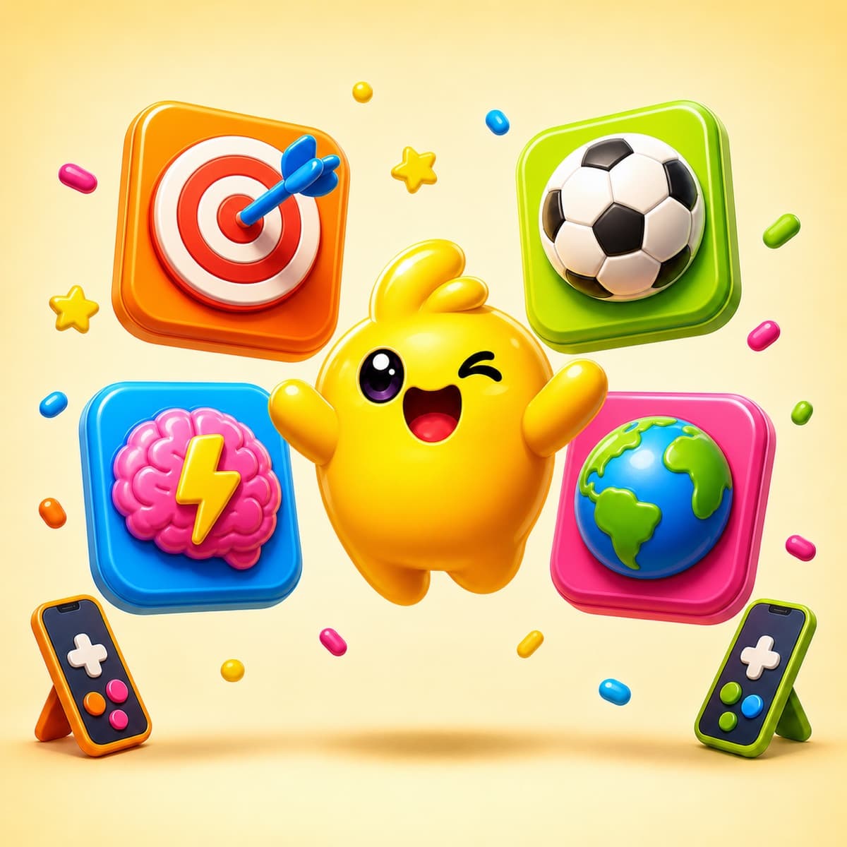 Plink mascot surrounded by party game icons and phone controllers